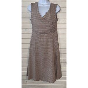 Patagonia Sz LARGE Porch Song Dress Faux Wrap Surplice Mauve Stripe EUC